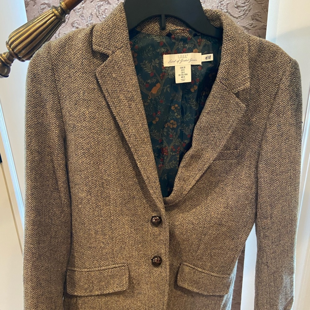 H&M L.O.G.G tweed blazer w/elbow patches Sz 8